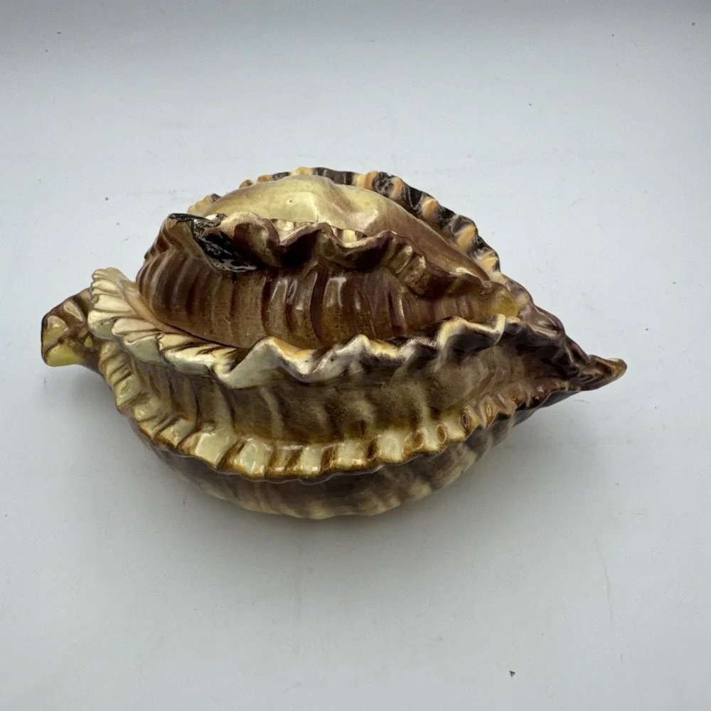 Vintage Atlantic Mold Ceramic Large Conch Sea Shell Planter Vase Brown Glossy